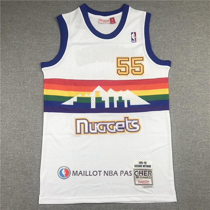 Maillot Denver Nuggets Dikembe Mutombo NO 55 Hardwood Classics Throwback Blanc